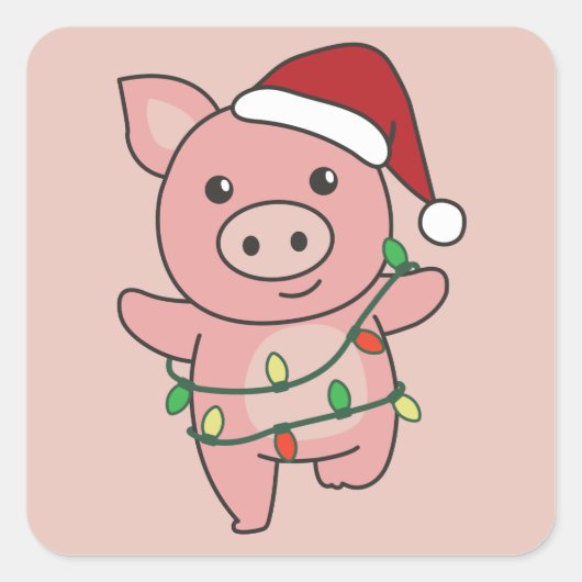 Weihnachts-Wintertiere Schweine-Quadrat-Aufkleber Quadratischer Aufkleber (Vorderseite)