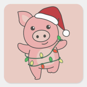 Weihnachts-Wintertiere Schweine-Quadrat-Aufkleber Quadratischer Aufkleber