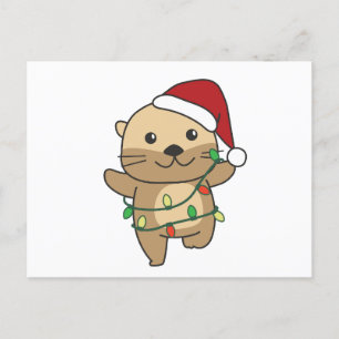 Weihnachts Wintertiere Weihnachtsfeiertage Otters Feiertagspostkarte