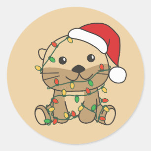 Weihnachts Wintertiere Weihnachtsfeiertage Otters Runder Aufkleber