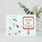 Weihnachts-Wintervögel Hochzeit retten Datum Einladung (Stehend Vorderseite)