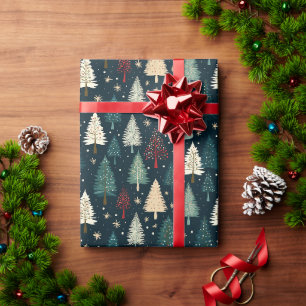Weihnachts-Winterwald dunkles Muster Geschenke  Geschenkpapier
