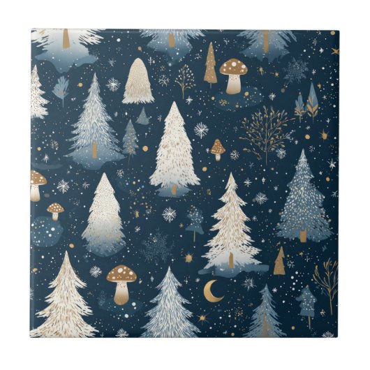 Weihnachts-Winterwald-Tannenbaum-Muster Fliese (Vorderseite)