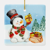 Weihnachts Wintery Snowman Keramik Ornament (Rückseite)