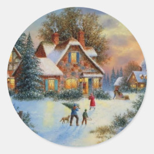 Weihnachts-Winterzeit Runder Aufkleber
