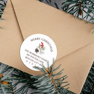 Weihnachts-Winterzweig-Kegel-Beeren-Rücksendeadres Runder Aufkleber
