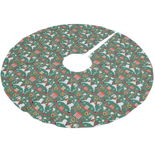 Weihnachts-Wipppferde Grüner Baumrock Polyester Weihnachtsbaumdecke (Schrägansicht)