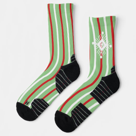 Weihnachts-Wirbel Roter Pfefferminzschneeflocken Socken (Links)