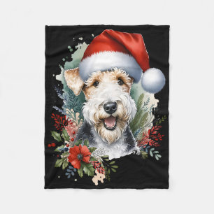 Weihnachts-Wire-Fox-Terrier-Hund-Wasserfarben-Kuns Fleecedecke