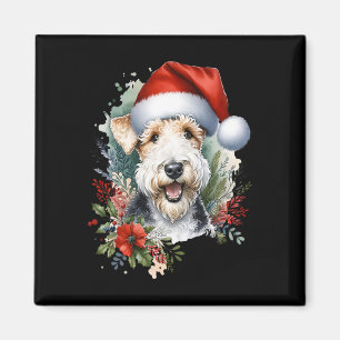 Weihnachts-Wire-Fox-Terrier-Hund-Wasserfarben-Kuns Magnet