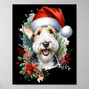 Weihnachts-Wire-Fox-Terrier-Hund-Watercolor-Kunstw Poster