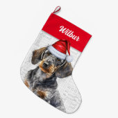 Weihnachts-Wire-Haar-Dackel Santa Dog Großer Weihnachtsstrumpf (Vorderansicht (hängend))