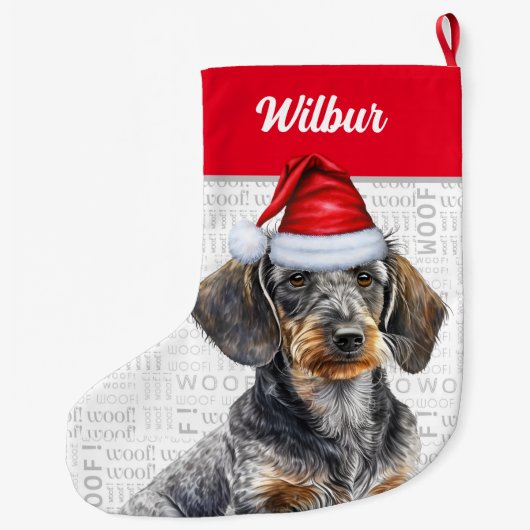 Weihnachts-Wire-Haar-Dackel Santa Dog Großer Weihnachtsstrumpf (Rückseite)