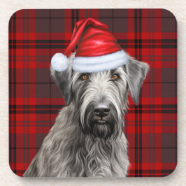 Weihnachts-Wolfshund-Hund Rotkariert Feiertag Getränkeuntersetzer