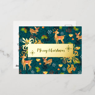 Weihnachts-Woodland-Marine. Personalisiert.Gold. Folien Feiertagspostkarte