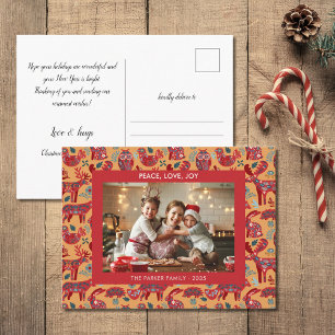 Weihnachts-Woodland-Tiere Folk Art Feiertagspostkarte