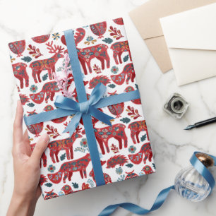 Weihnachts-Woodland-Tiere Folk Art Geschenkpapier