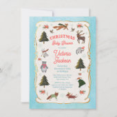 Weihnachts-Woodland-Tiere Kinderdusche Einladung (Vorderseite)