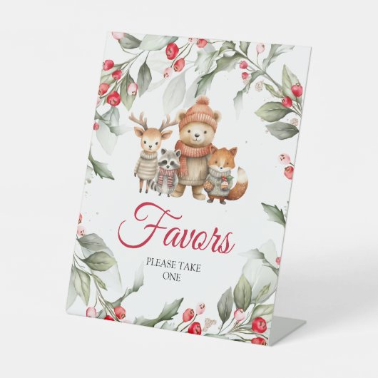 Weihnachts-Woodland-Tiere Kinderdusche Favoriten Z Sockelschild (Vorderseite)