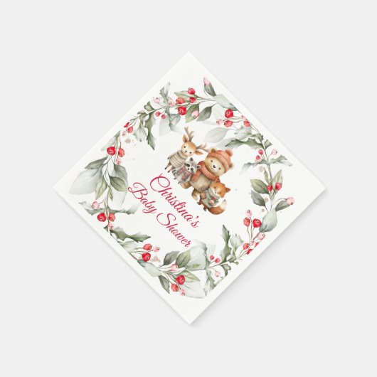 Weihnachts-Woodland-Tiere Kinderdusche Serviette (Ecke)