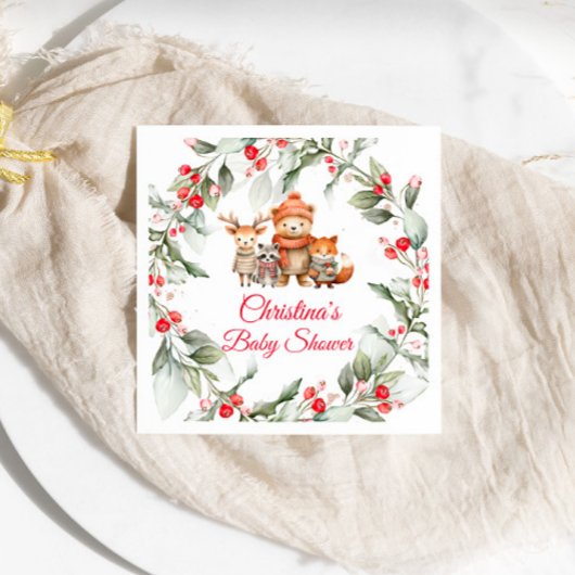 Weihnachts-Woodland-Tiere Kinderdusche Serviette