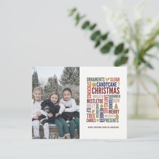 Weihnachts-Wörter Feiertag Foto Postkarte (Stehend Vorderseite)