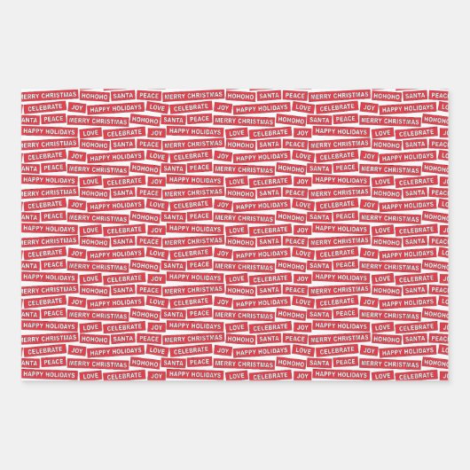 Weihnachts-Wörter Red Wrapping Paper Sheet Geschenkpapier Set (Vorderseite)
