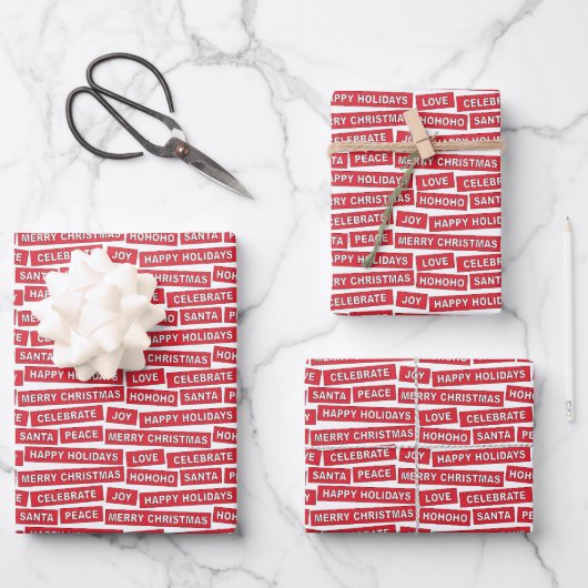 Weihnachts-Wörter Red Wrapping Paper Sheet Geschenkpapier Set (Vorderseite)
