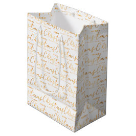 Weihnachts-Wortkunst in Weiß und Gold Mittlere Geschenktüte