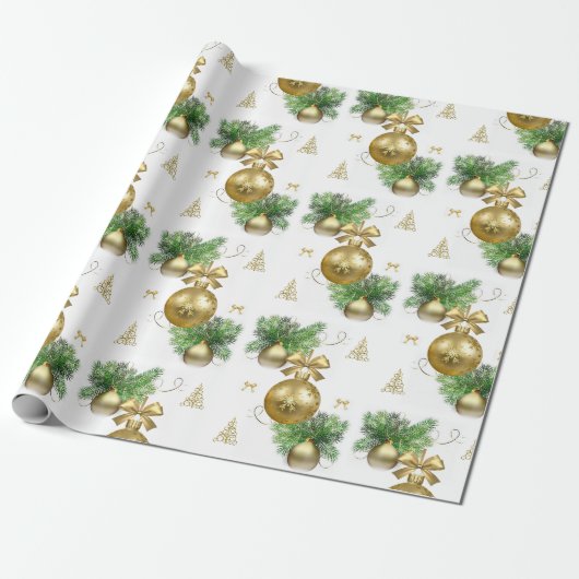 Weihnachts-Wrackpapier Gold Balls Geschenkpapier (Ungerollt)