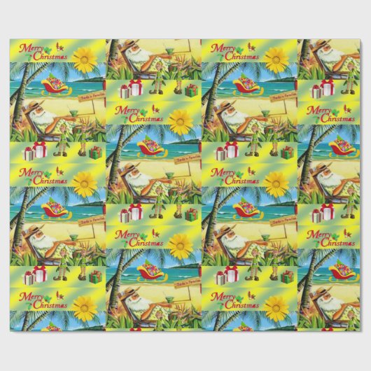 Weihnachts-Wrackpapier Summer Beach Bum Santa Geschenkpapier (Flach)