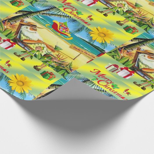 Weihnachts-Wrackpapier Summer Beach Bum Santa Geschenkpapier (Ecke)