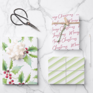 Weihnachts-Wrapping Paper Aquarell Rot und Grün Geschenkpapier Set