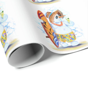 Weihnachts-Wrapping Paper Funny Snowman Surfer Geschenkpapier