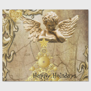 Weihnachts Wrapping Paper Happy Holidays Gold Enge Geschenkpapier