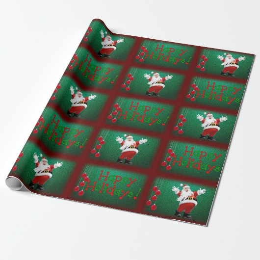 Weihnachts Wrapping Paper Happy Holidays Santa Geschenkpapier (Ungerollt)