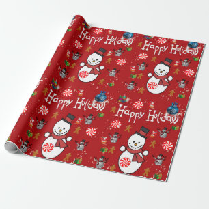 Weihnachts Wrapping Paper Happy Holidays Snowman Geschenkpapier