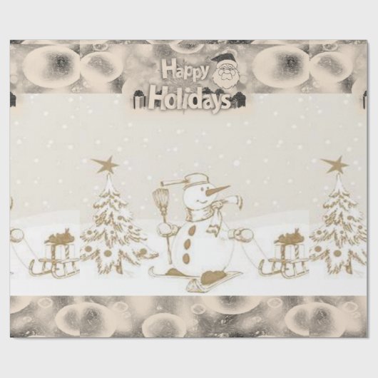 Weihnachts Wrapping Paper Happy Holidays Snowman Geschenkpapier (Flach)