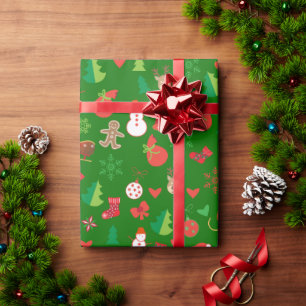 Weihnachts-Wrapping Paper mit Weihnachtsfiguren Geschenkpapier