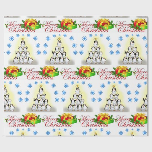 Weihnachts-Wrapping Paper Pinguin Snowflakes Geschenkpapier (Flach)