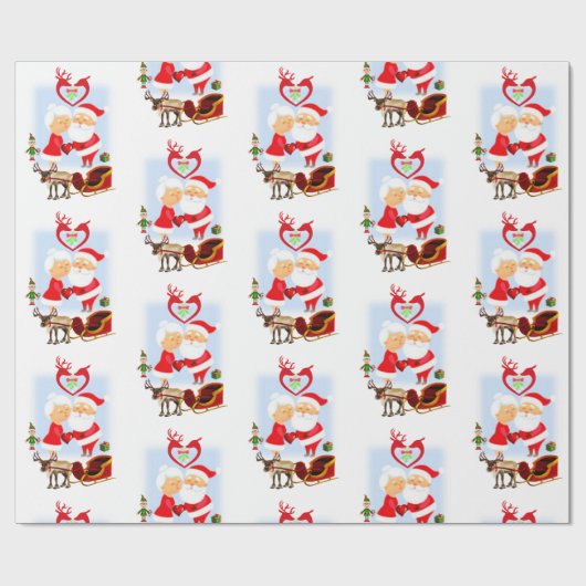 Weihnachts-Wrapping Paper Santa Claus, Mrs. Claus Geschenkpapier (Flach)
