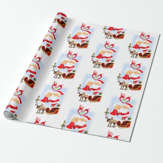 Weihnachts-Wrapping Paper Santa Claus, Mrs. Claus Geschenkpapier (Ungerollt)
