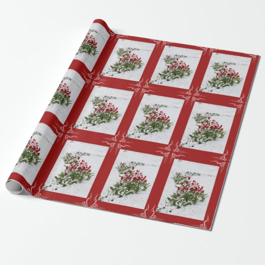 Weihnachts-Wrapping Paper - Schnee & Rote Tulissen Geschenkpapier (Ungerollt)