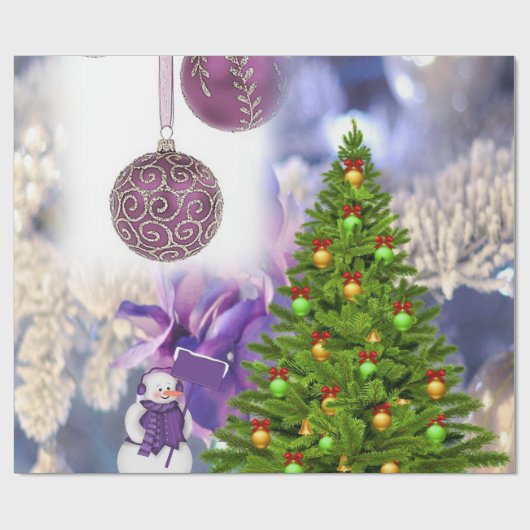 Weihnachts-Wrapping Paper Snowman Lila Geschenkpapier (Flach)