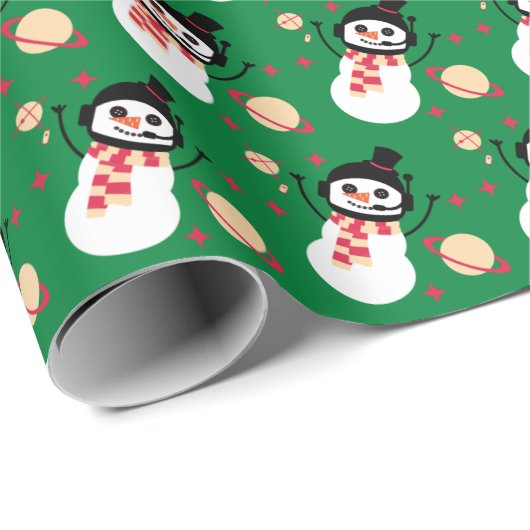 Weihnachts-Wrapping Paper - Space Snow Man (Green) Geschenkpapier (Rolleneckpunkt)