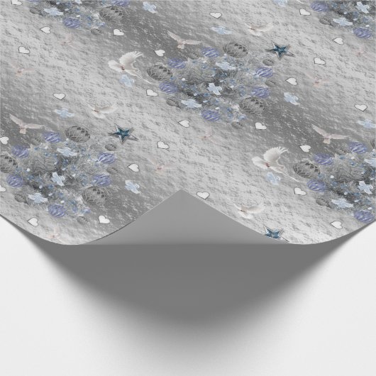 Weihnachts-Wrapping Papier Blue Silver Tree Herz Geschenkpapier (Ecke)