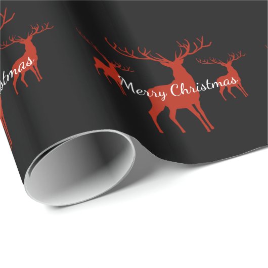 Weihnachts-Wrapping Papier-Schwarz & Rotes Hirsch Geschenkpapier (Rolleneckpunkt)