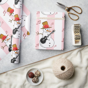 Weihnachts-Wrapping Pink & White Strip Schneemann Geschenkpapier