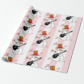 Weihnachts-Wrapping Pink & White Strip Schneemann Geschenkpapier (Ungerollt)