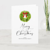 Weihnachts-Wreath Elegante Script Holiday Karte (Vorderseite)